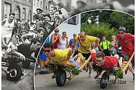 Wie das Hansa-Fest hat auch das Schubkarren-Rennen Tradition: Hier die Rennen 1964 und 2016 im Vergleich.